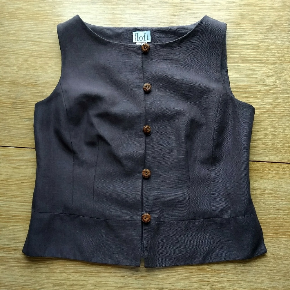 Ann Taylor Loft brown vest wooden buttons